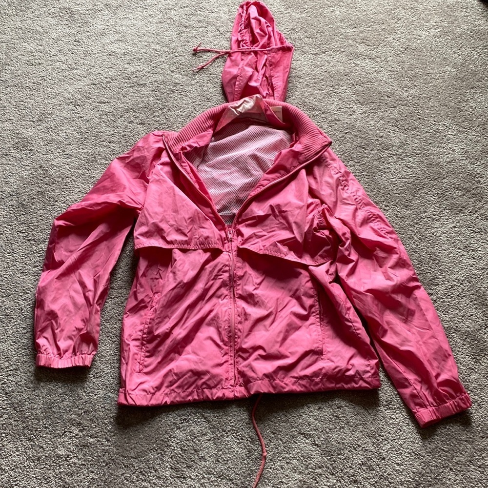 Woolrich Pink Full Zip Hooded Windbreaker Jacket Size S Packable Lightweight